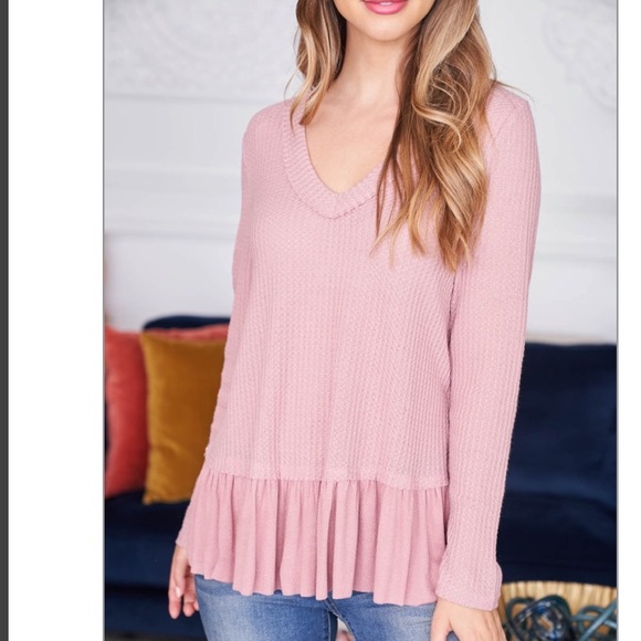 Powder rose blush PINK peplum long-sleeve top. PRETTY!๐ธ - Picture 10 of 15